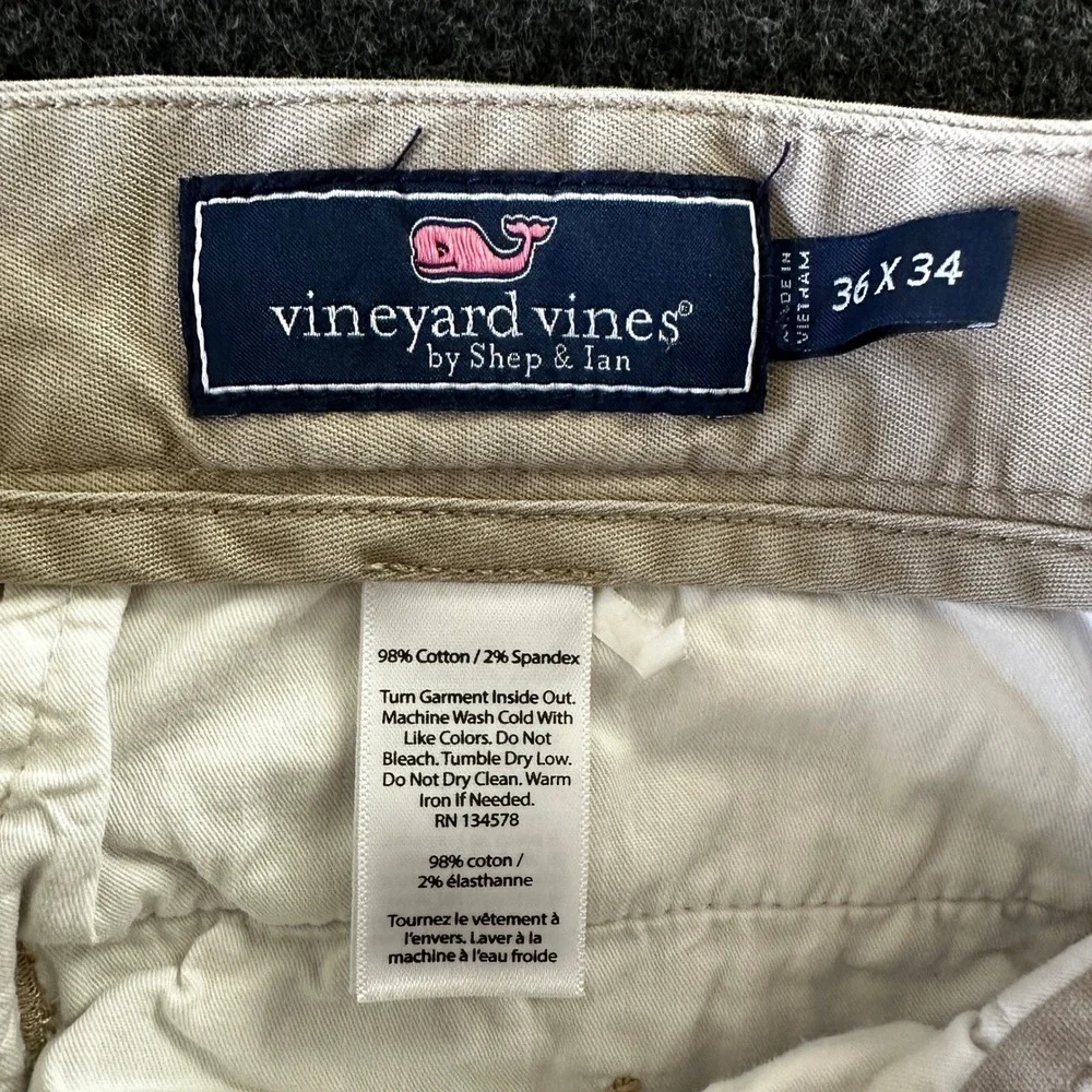 Vineyard Vines Mens Breaker Pant Khaki Tan Chino Stretch Trousers 36x34 Pair